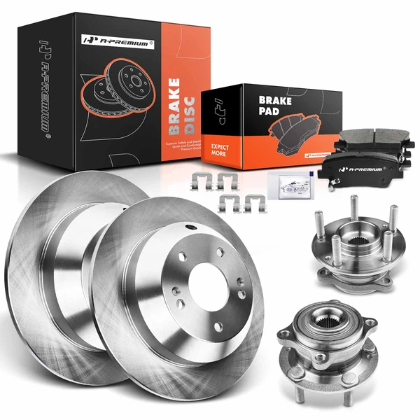 8 Pcs Rear Disc Brake Rotors & Ceramic Brake Pads & Hub Bearings for Hyundai Santa Fe 10-16 Kia AWD