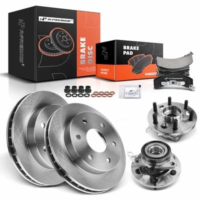 8 Pcs Front Disc Brake Rotor & Pads + Hub Bearing