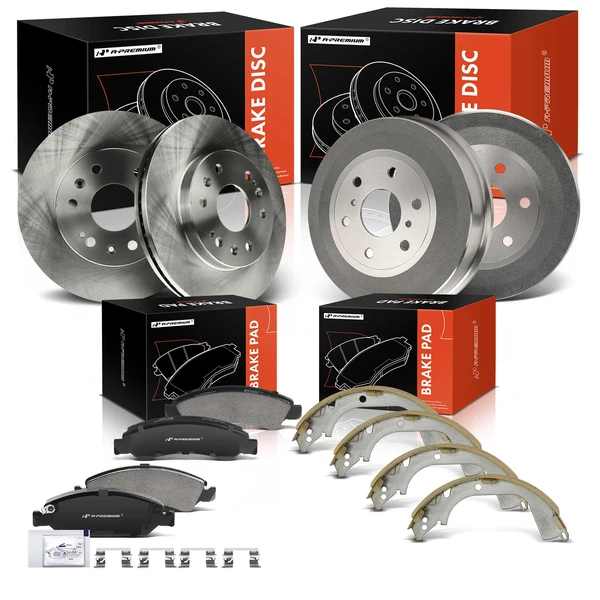 Front Disc Brake Rotors & Pads + Rear Drums & Shoes Kit, 12 Pcs, Front & Rear, A-Premium, APBRPR1962