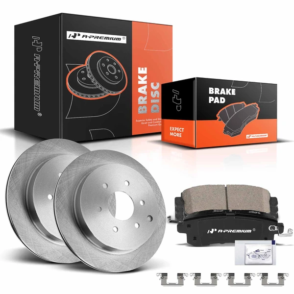 2014-2019 INFINITI QX80 Disc Brake Rotors and Ceramic Pads Kit, 6 Pcs, Rear Driver & Passenger, A-Premium, APBRPR1269
