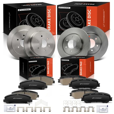 12 Pcs Front & Rear Disc Brake Rotors & Ceramic Brake Pads