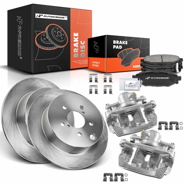 8 Pcs Rear Disc Brake Rotors & Ceramic Brake Pads & Brake Calipers for Subaru Impreza 12-16 Forester