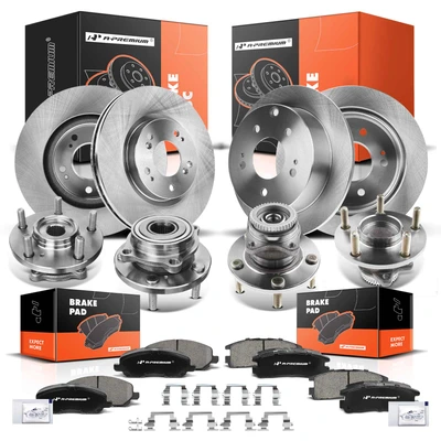 16 Pcs Front & Rear Disc Brake Rotors & Ceramic Brake Pads & Hub Bearings