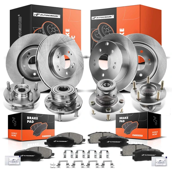 16 Pcs Front & Rear Disc Brake Rotors & Ceramic Brake Pads & Hub Bearings for 2006-2012 Mitsubishi Eclipse