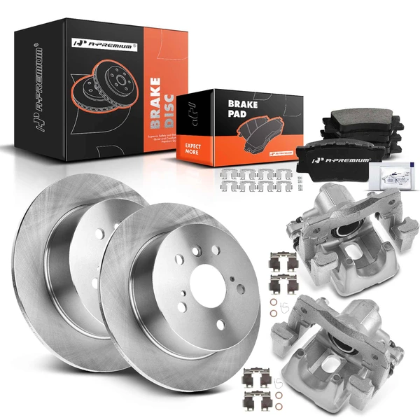 8 Pcs Rear Disc Brake Rotors & Ceramic Brake Pads & Brake Calipers for Toyota Camry 12-17 Avalon