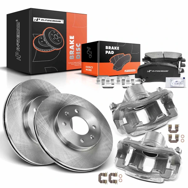 8 Pcs Front Disc Brake Rotors & Ceramic Brake Pads & Brake Calipers for Hyundai Accent Kia Rio 12-17
