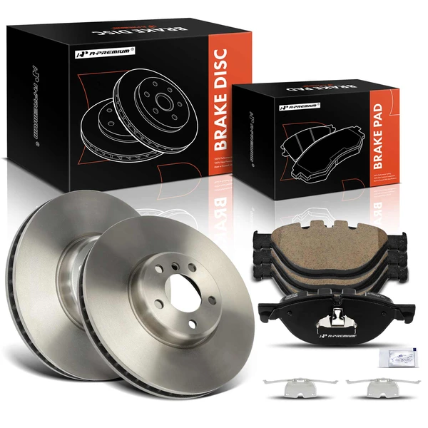 2011-2015 BMW 740Li Disc Brake Rotors and Ceramic Pads Kit, 6 Pcs, Front Driver & Passenger, A-Premium, APBRPR2001