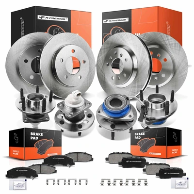 16 Pcs Front & Rear Disc Brake Rotors & Ceramic Brake Pads & Hub Bearings