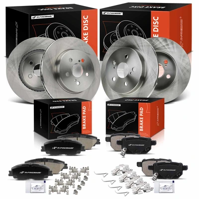 12 Pcs Front & Rear Disc Brake Rotors & Ceramic Brake Pads