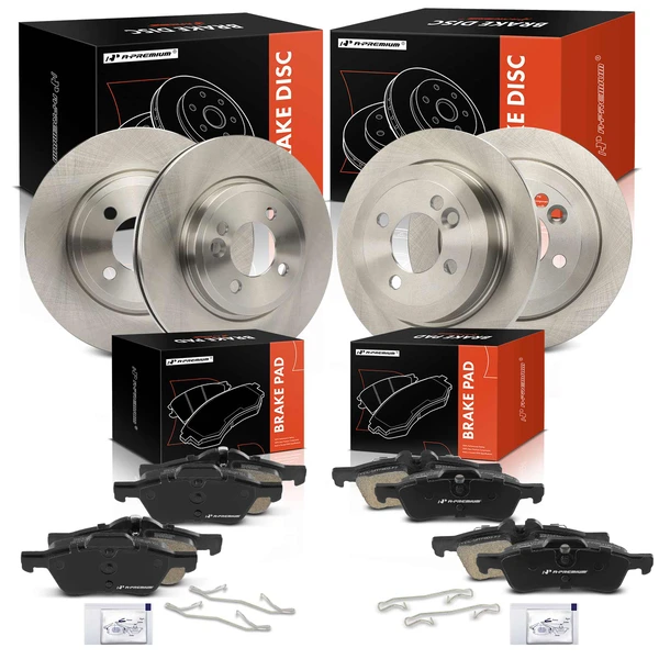 2002-2006 Mini Cooper Disc Brake Rotors and Ceramic Pads Kit, 12 Pcs, Front & Rear, A-Premium, APBRPR1968