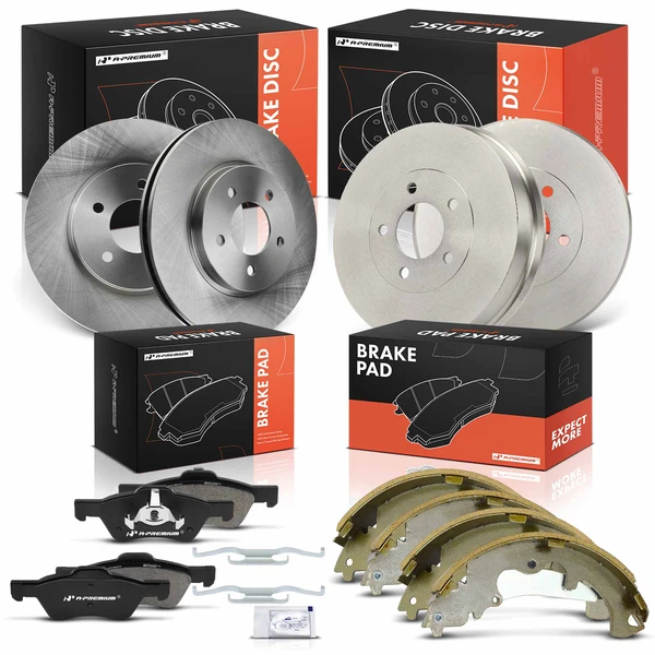 2008-2010 Mercury Mariner Front Disc Brake Rotors & Pads + Rear Drums & Shoes Kit, 12 Pcs, Front & Rear, A-Premium, APBRPR1966