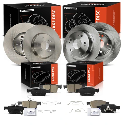 12 Pcs Front & Rear Disc Brake Rotors & Ceramic Brake Pads
