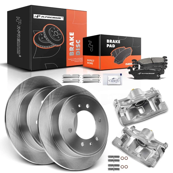 8 Pcs Rear Disc Brake Rotors & Ceramic Brake Pads & Brake Calipers for 2009-2010 Hummer H3T