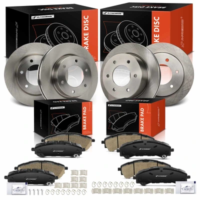 12 Pcs Front & Rear Disc Brake Rotors & Ceramic Brake Pads