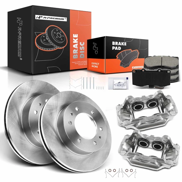 8 Pcs Front Disc Brake Rotors & Ceramic Brake Pads & Brake Calipers for 2009-2010 Hummer H3T
