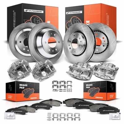 16 Pcs Front & Rear Disc Brake Rotors & Ceramic Brake Pads & Brake Calipers
