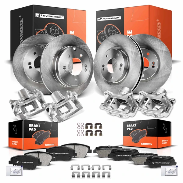 16 Pcs Front & Rear Disc Brake Rotors & Ceramic Brake Pads & Brake Calipers for Kia Hyundai