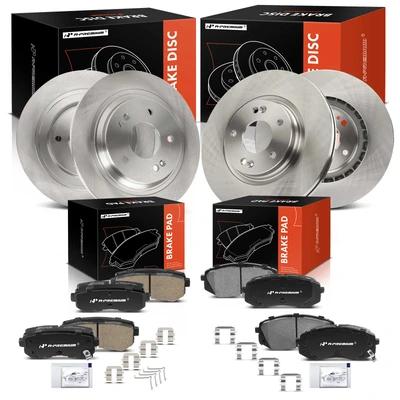 12 Pcs Front & Rear Disc Brake Rotors & Ceramic Brake Pads
