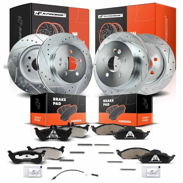 1998-2003 Mercedes-Benz ML320 Disc Brake Rotors and Ceramic Pads Kit, 12 Pcs, Front & Rear, A-Premium, APBRPR1318