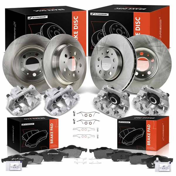 16-PC Brake Rotor + Brake Pad + Brake Caliper, Front & Rear, 1-Piston, A-Premium APBRPR2010