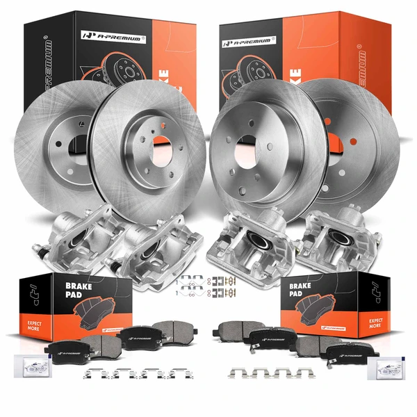 16 Pcs Front & Rear Disc Brake Rotors & Ceramic Brake Pads & Brake Calipers for 2003-2011 Honda Element