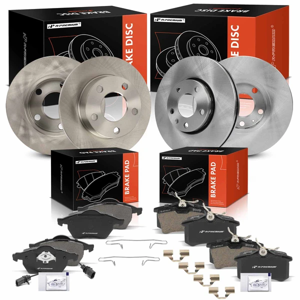 2002-2005 Volkswagen Passat Disc Brake Rotors and Ceramic Pads Kit, 12 Pcs, Front & Rear, A-Premium, APBRPR1979