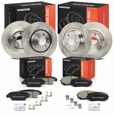 12 Pcs Front & Rear Disc Brake Rotors & Ceramic Brake Pads