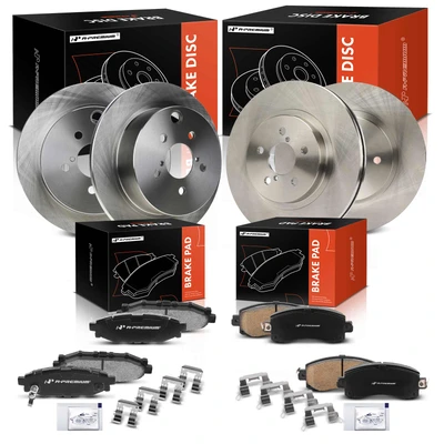 12 Pcs Front & Rear Disc Brake Rotors & Ceramic Brake Pads