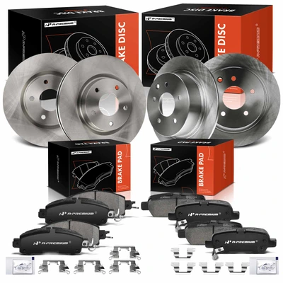 12 Pcs Front & Rear Disc Brake Rotors & Ceramic Brake Pads