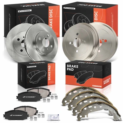12 Pcs Front Disc Brake Rotors & Ceramic Brake Pads & Rear Brake Drums & Brake Shoes