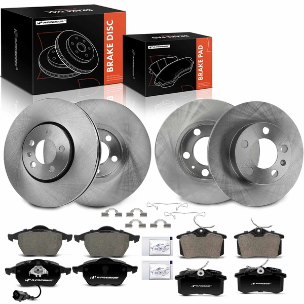 2000-2001 2003-2006 Volkswagen Golf Disc Brake Rotors and Ceramic Pads Kit, 12 Pcs, Front & Rear, A-Premium, APBRPR1324