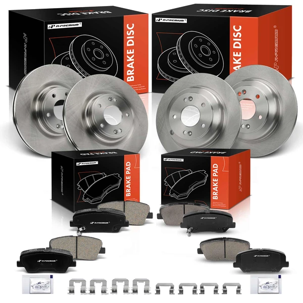 2010-2016 Hyundai Genesis Coupe Disc Brake Rotors and Ceramic Pads Kit, 12 Pcs, Front & Rear, A-Premium, APBRPR1691