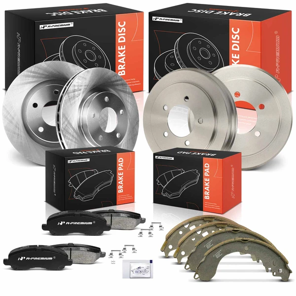 2008-2009 Dodge Avenger Front Disc Brake Rotors & Pads + Rear Drums & Shoes Kit, 12 Pcs, Front & Rear, A-Premium, APBRPR1987