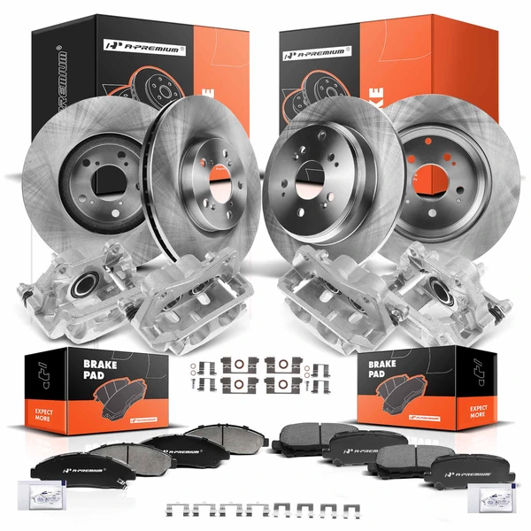 16 Pcs Front & Rear Disc Brake Rotors & Ceramic Brake Pads & Brake Calipers for Honda Pilot