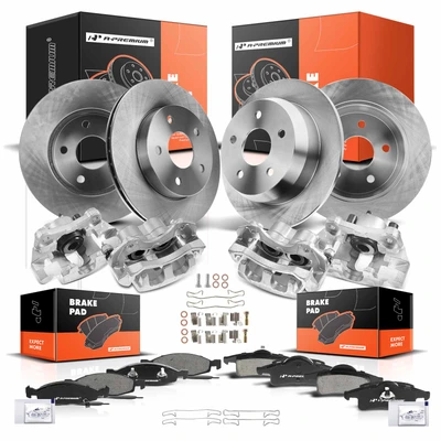 16 Pcs Front & Rear Disc Brake Rotors & Ceramic Brake Pads & Brake Calipers