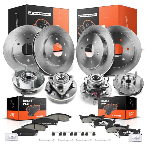 16 Pcs Front & Rear Disc Brake Rotor & Pads + Hub Bearing for INFINITI QX56 04-05