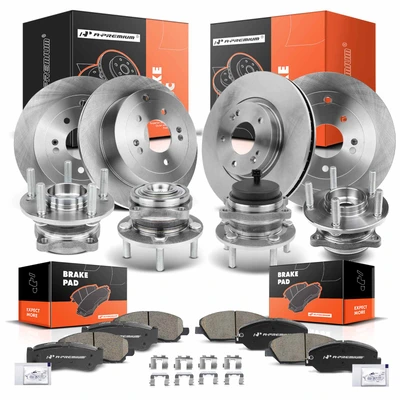 16 Pcs Front & Rear Disc Brake Rotors & Ceramic Brake Pads & Hub Bearings