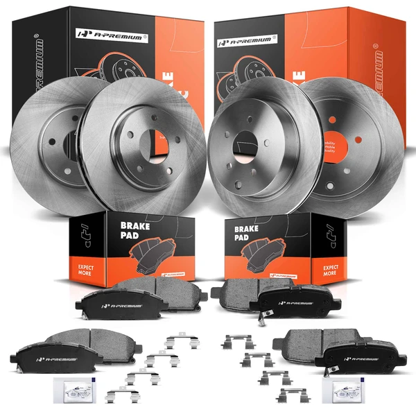 2004-2009 2011-2017 Nissan Quest Disc Brake Rotors and Ceramic Pads Kit, 12 Pcs, Front & Rear, A-Premium, APBRPR950