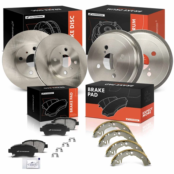 Front Disc Brake Rotors & Pads + Rear Drums & Shoes Kit, 12 Pcs, Front & Rear, A-Premium, APBRPR1989