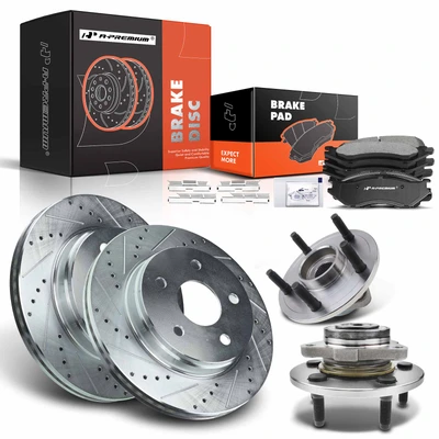 8 Pcs Front Drilled Brake Rotor & Pads + Wheel Hub Bearing