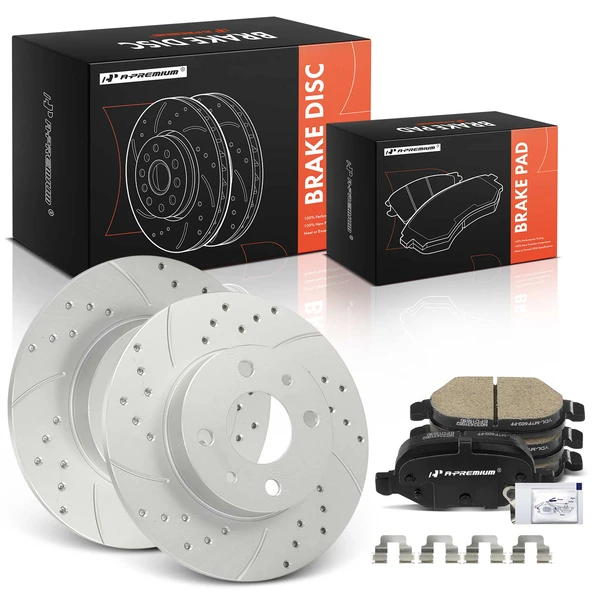 Drilled & Slotted Disc Brake Rotors and Ceramic Pads Kit, 6 Pcs, Rear Driver & Passenger, A-Premium, APBRPS1472