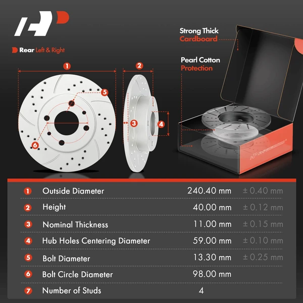 Drilled & Slotted Disc Brake Rotors and Ceramic Pads Kit, 6 Pcs, Rear Driver & Passenger, A-Premium, APBRPS1472
