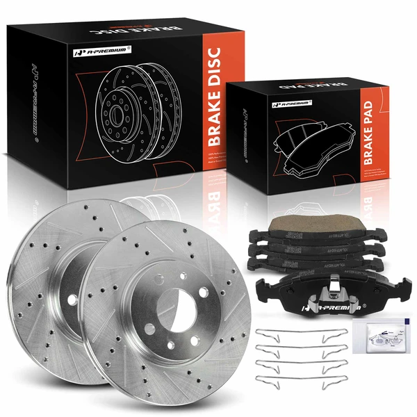 Drilled & Slotted Disc Brake Rotors and Ceramic Pads Kit, 6 Pcs, Front Driver & Passenger, A-Premium, APBRPS1473