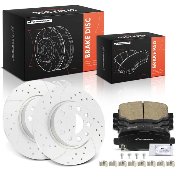 Drilled & Slotted Disc Brake Rotors and Ceramic Pads Kit, 6 Pcs, Rear Driver & Passenger, A-Premium, APBRPS1476