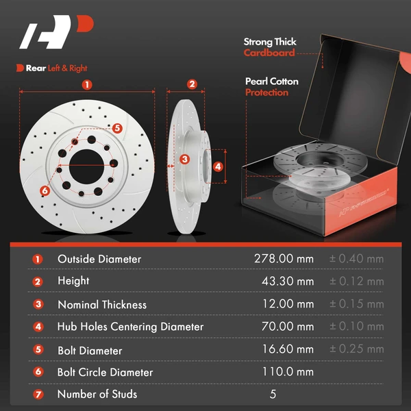 Drilled & Slotted Disc Brake Rotors and Ceramic Pads Kit, 6 Pcs, Rear Driver & Passenger, A-Premium, APBRPS1476