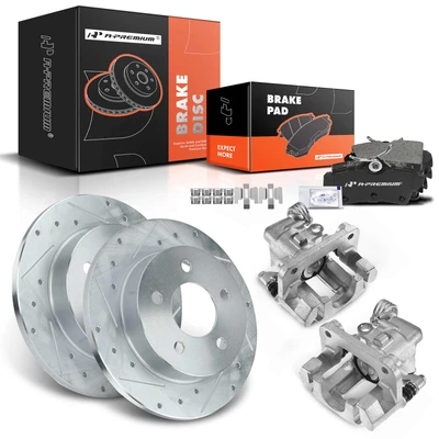 8 Pcs Rear Drilled Brake Rotors & Pads + Brake Calipers