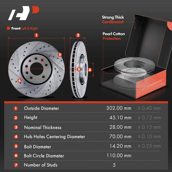 Drilled & Slotted Disc Brake Rotors and Ceramic Pads Kit, 6 Pcs, Front Driver & Passenger, A-Premium, APBRPS1144
