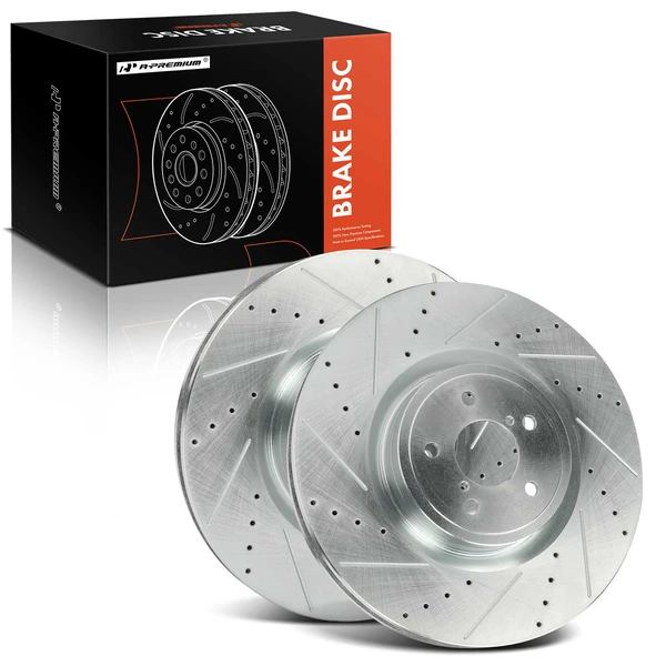 2019-2020 Toyota 86 Drilled & Slotted Disc Brake Rotors and Ceramic Pads Kit, 6 Pcs, Front Driver & Passenger, A-Premium, APBRPS1145