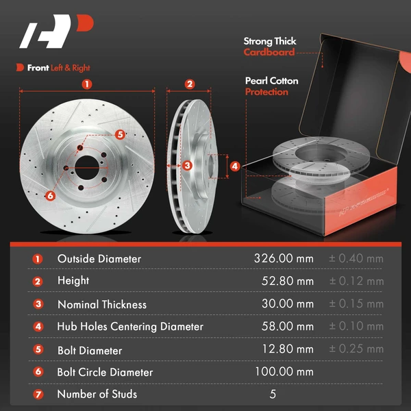 Drilled & Slotted Disc Brake Rotors and Ceramic Pads Kit, 6 Pcs, Front Driver & Passenger, A-Premium, APBRPS1145