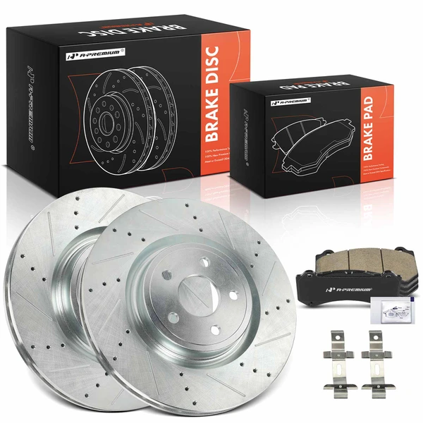 Drilled & Slotted Disc Brake Rotors and Ceramic Pads Kit, 6 Pcs, Front Driver & Passenger, A-Premium, APBRPS1474